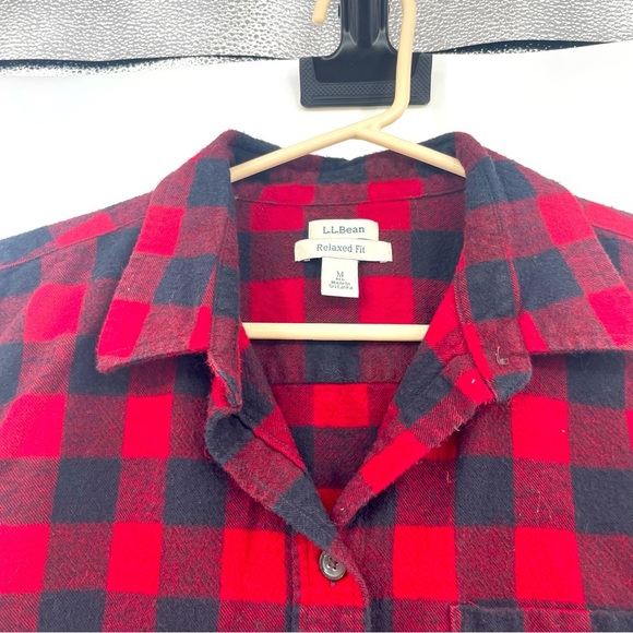 L.L. Bean Men’s Red & Black Plaid Flannel Shirt – Size Medium - Picture 2 of 10